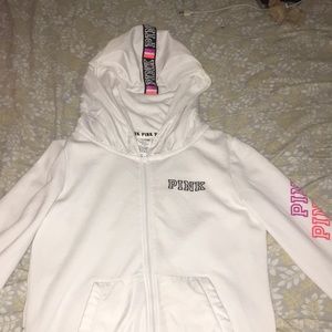 Pink zip up hoodie rainbow sweater